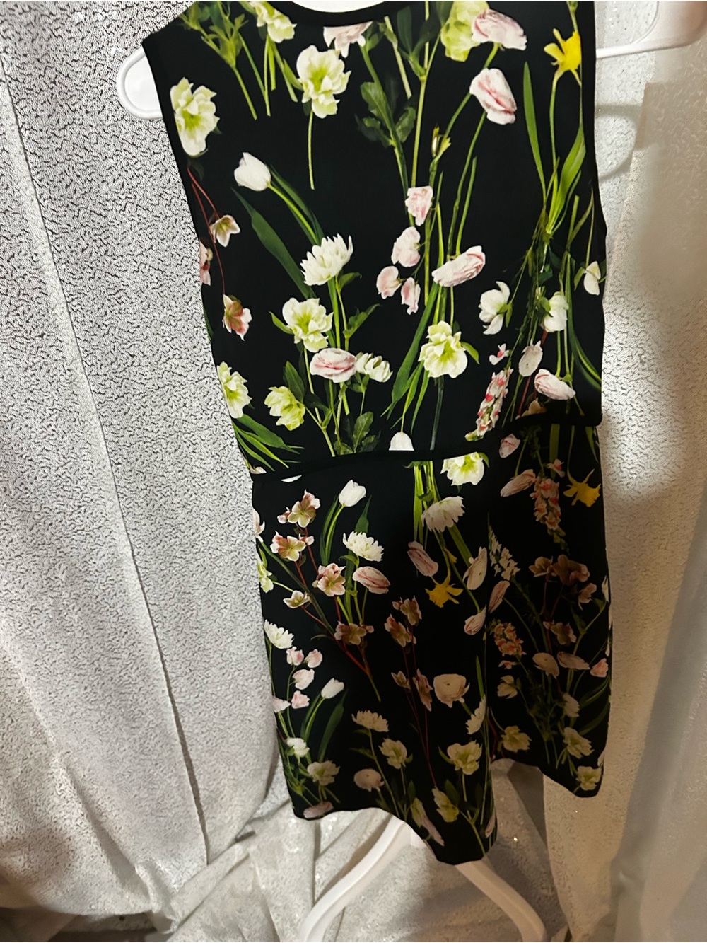 Victoria Beckham Black Floral Mini Skirt with Pink & White Blooms